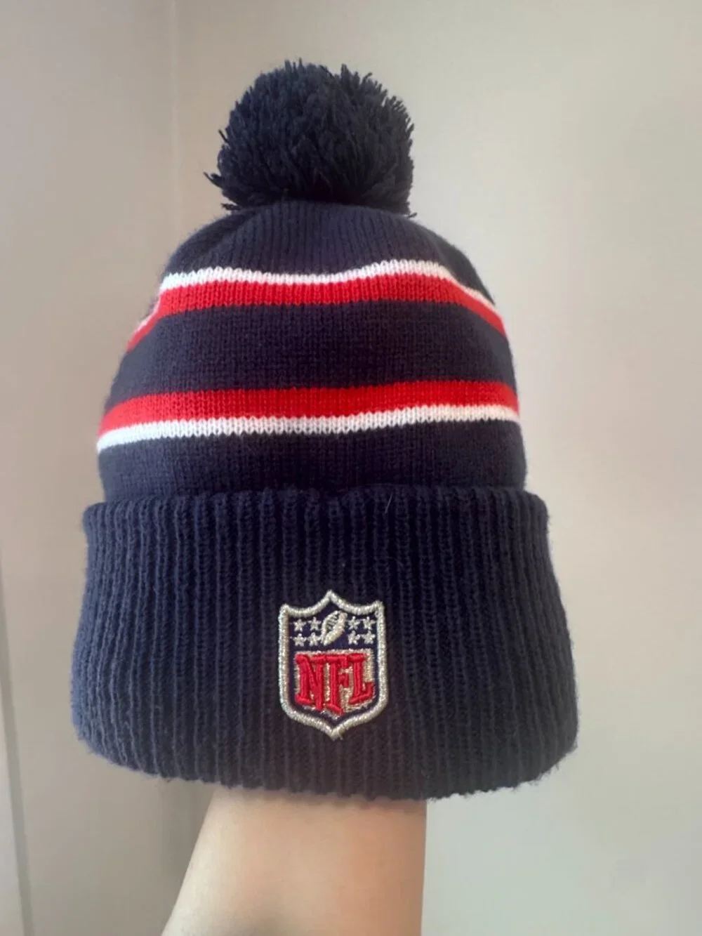New England Patriots New Era Call Out Pom Knit Hat – Blue & Red 🏈🔥